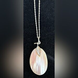 Iridescent Pendant w/ Silver Leaf Detail Necklace on a Delicate Silver Necklace
